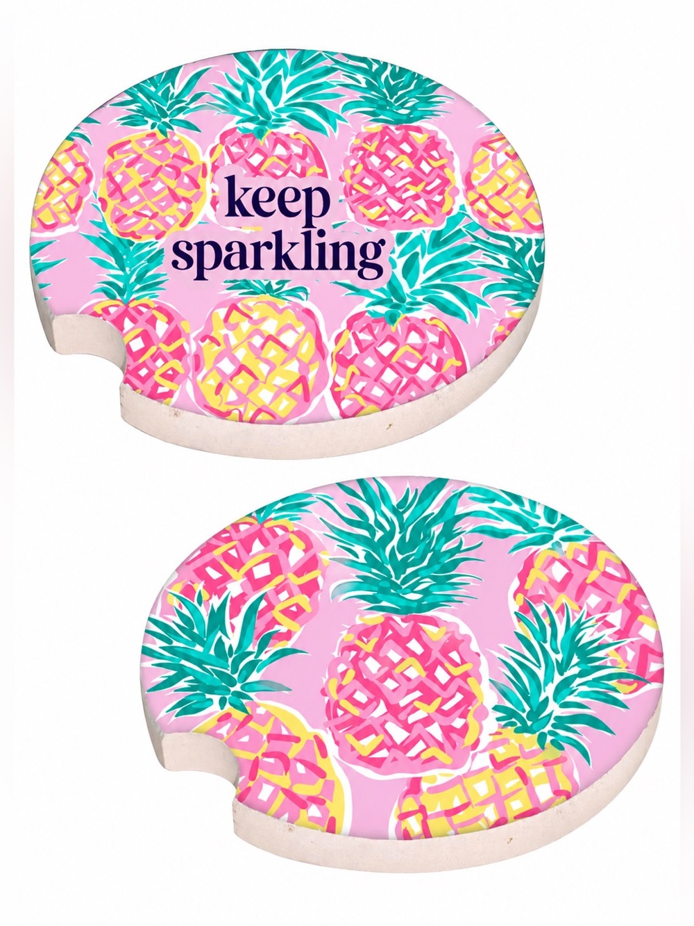 NWT Simply Southern Keep Sparkling Pineapple Car Coasters Set of 2